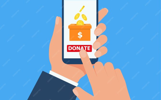 hand-holding-smartphone-making-online-donation-putting-money-donation-box-flat-design_505557-3214